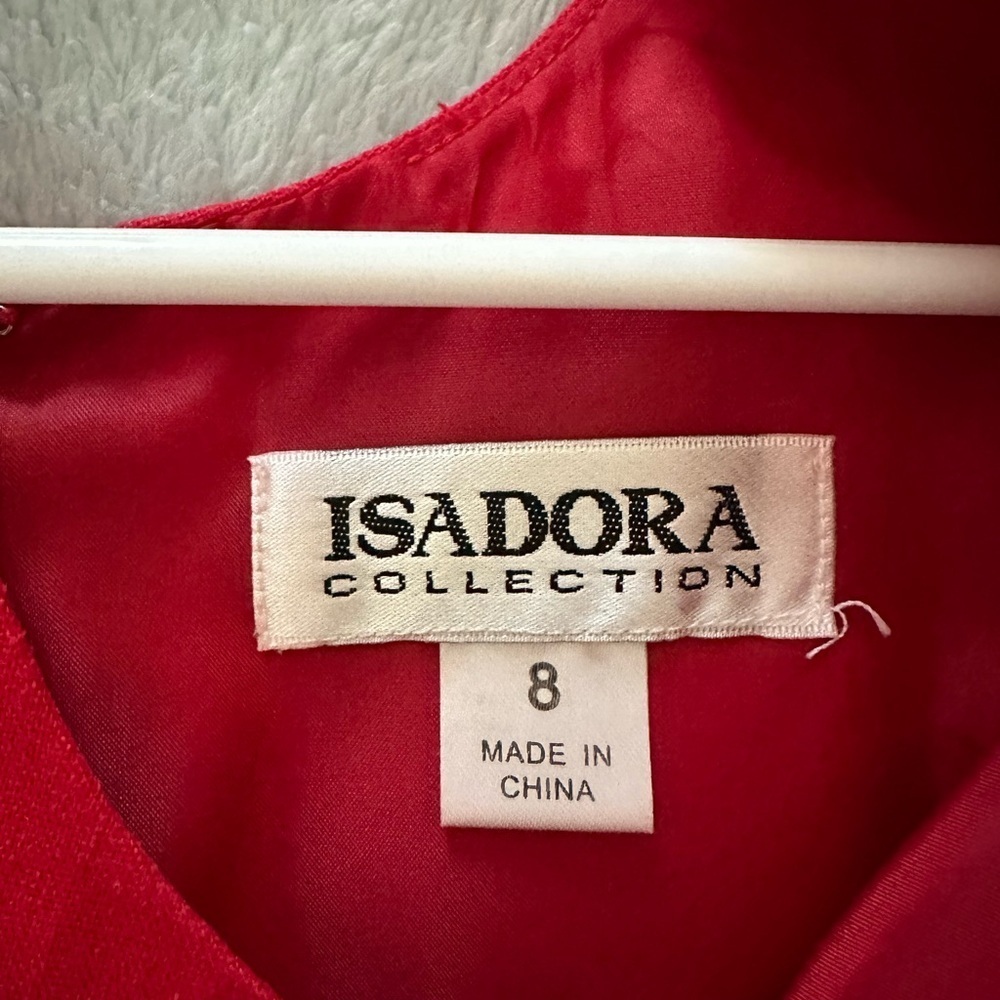 ISADORA Collection Red Linen Blend Lined Sleeveless Eyelet Hem Dress Sz 8 - Picture 6 of 7